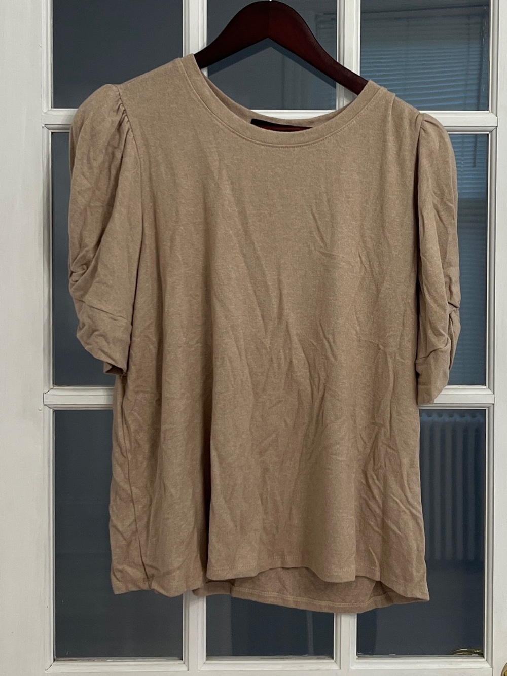 GIBSONLOOK Women’s Tan 3/4 Puffer Sleeve Crewneck Top Size XL